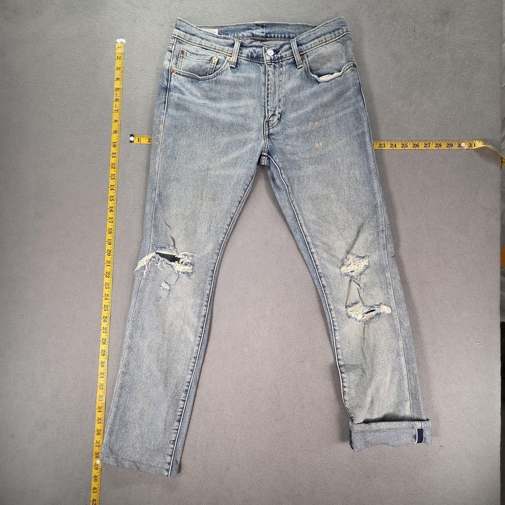 Levis 511 Jeans Mens Selvedge Blue Light Wash Slim Thrashed Honeycomb Fits 30x29